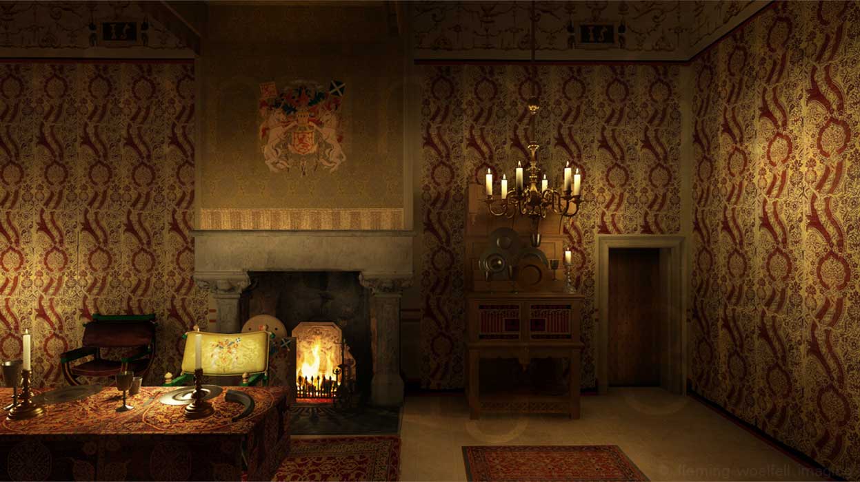 King James V bedroom at night